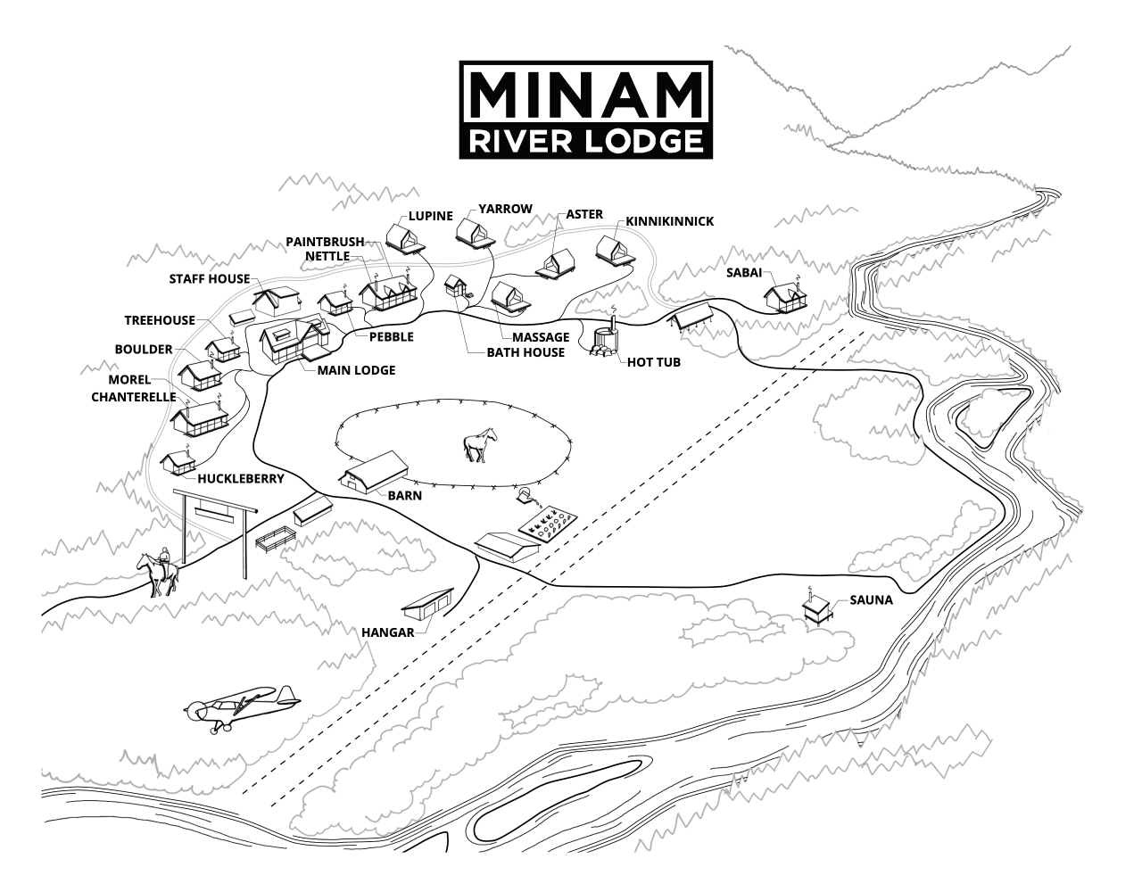 Map of the Minam River Lodge property