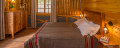 Interior of a cabin at Minam River Lodge.