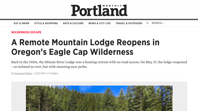 Portland Monthly – A Remote Mountain Lodge Reopens in Oregon’s Eagle Cap Wilderness