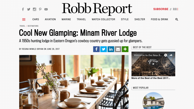Robb Report – Cool New Glamping: Minam River Lodge