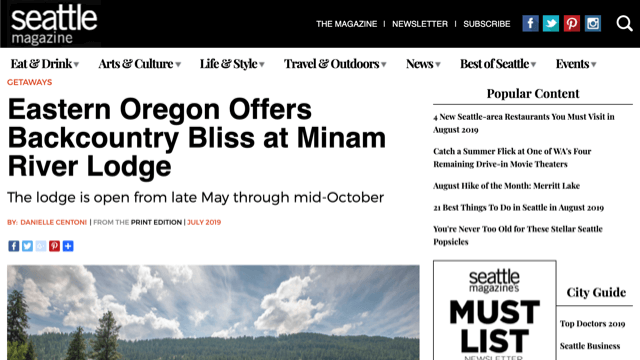 Seattle Magazine – Eastern Oregon Offers Backcountry Bliss at Minam River Lodge