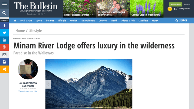The Bulletin – Minam River Lodge Offers Luxury in the Wilderness